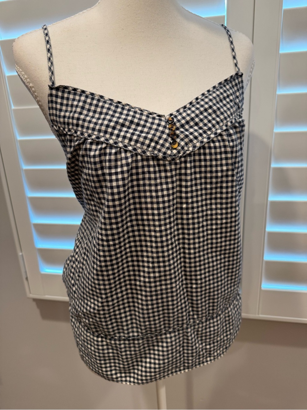 J. Crew Navy & White Gingham Spaghetti-Strap Camisole